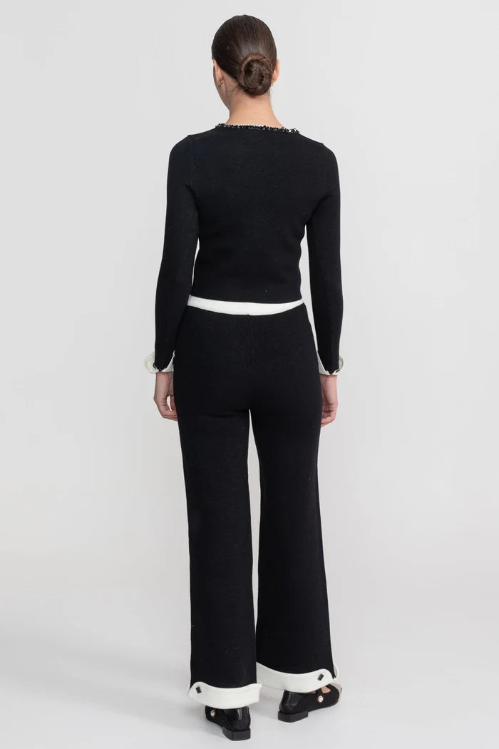 Long Sleeve Knit Co-Ord Set With Contrast Trim And Sparkling Embellishments - Black