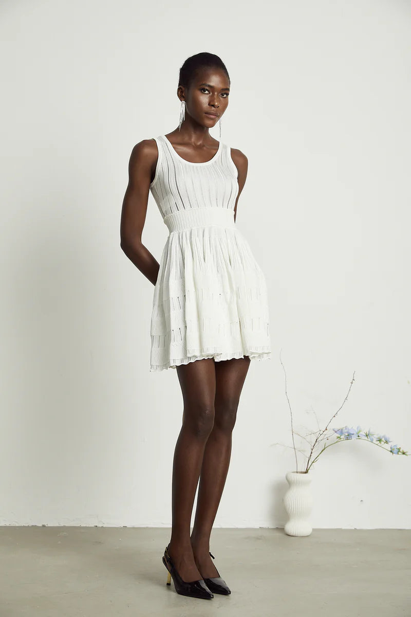 Noémie white cut-out pleated mini dress