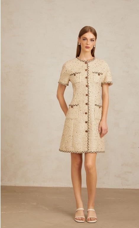 Énergie Neutral A-Line Tweed Mini Dress