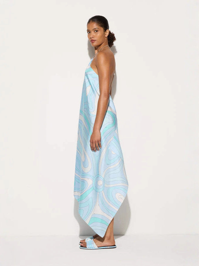 Printed Halter Neck Long Dress Irregular Dress