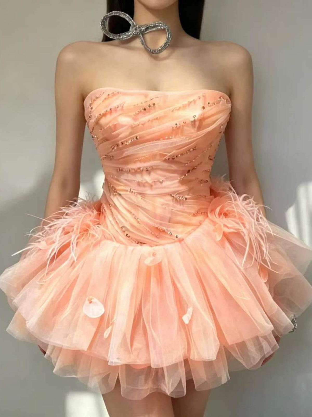 Feather Puff Mini Dress
