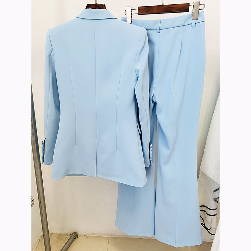 One-button cloth buckle mid-length suit + bell pants