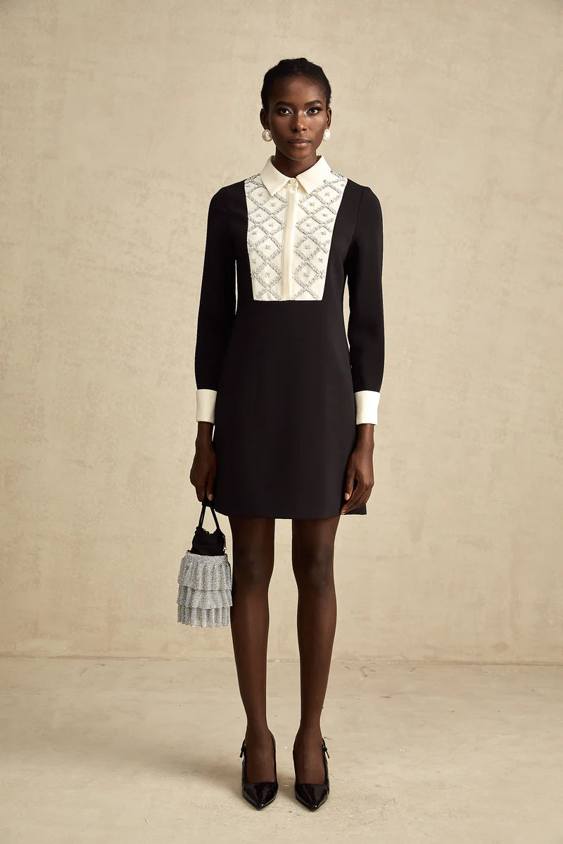 Esmée contraste-couleur embelli mini robe robe