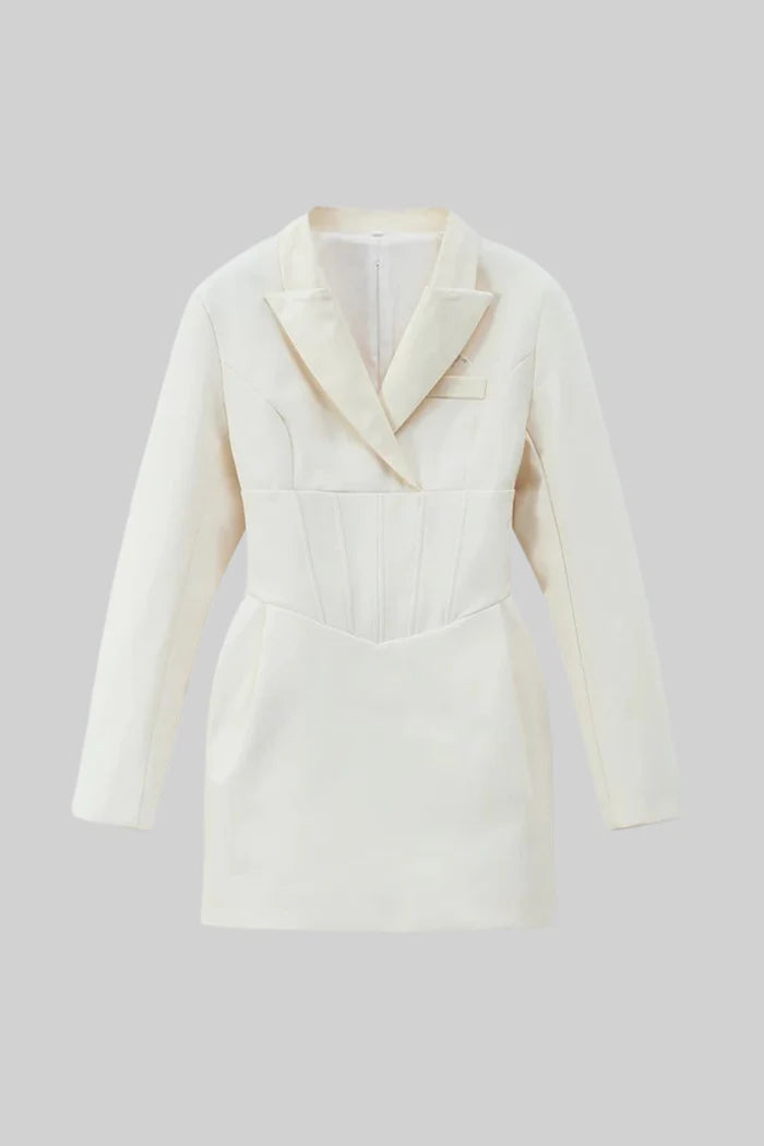 Structured Mini Blazer Dress With Corset Waist – Ivoire