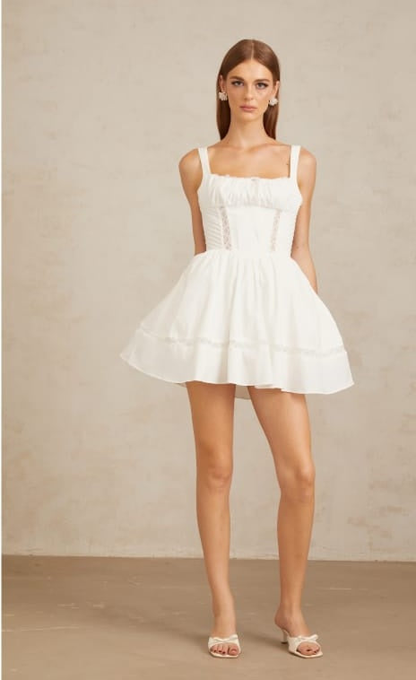 Apolline White Lace Trim Mini Dress
