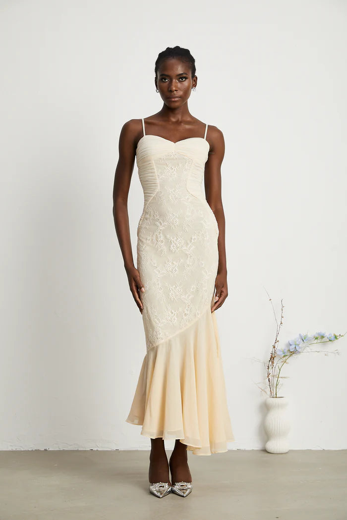 Audrey chiffon & lace midi dress