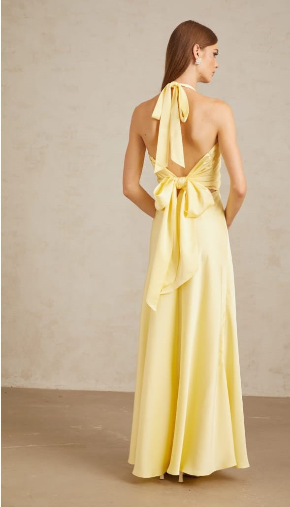 Hannele Yellow Self-Tie Halterneck Maxi Dress
