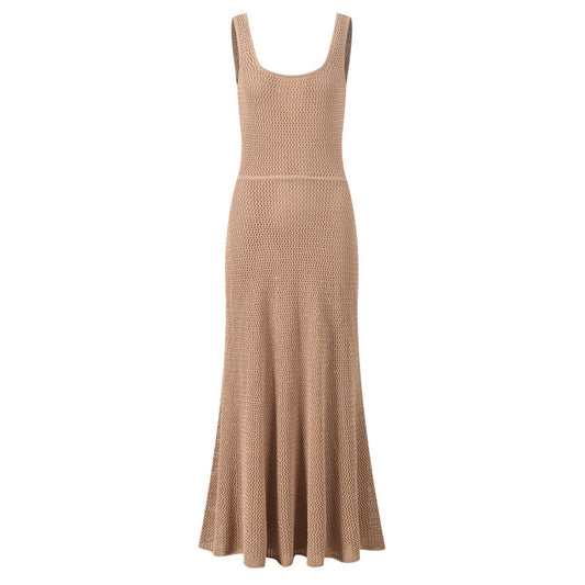 Hollow Out Round Neck Slim Fit Knitted Cardigan + Slip Dress Set