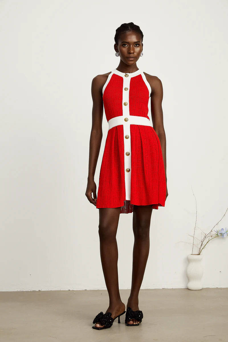 Jasmine Red Contrast-Trim Sheevel Sheevel Knit Mini Robe