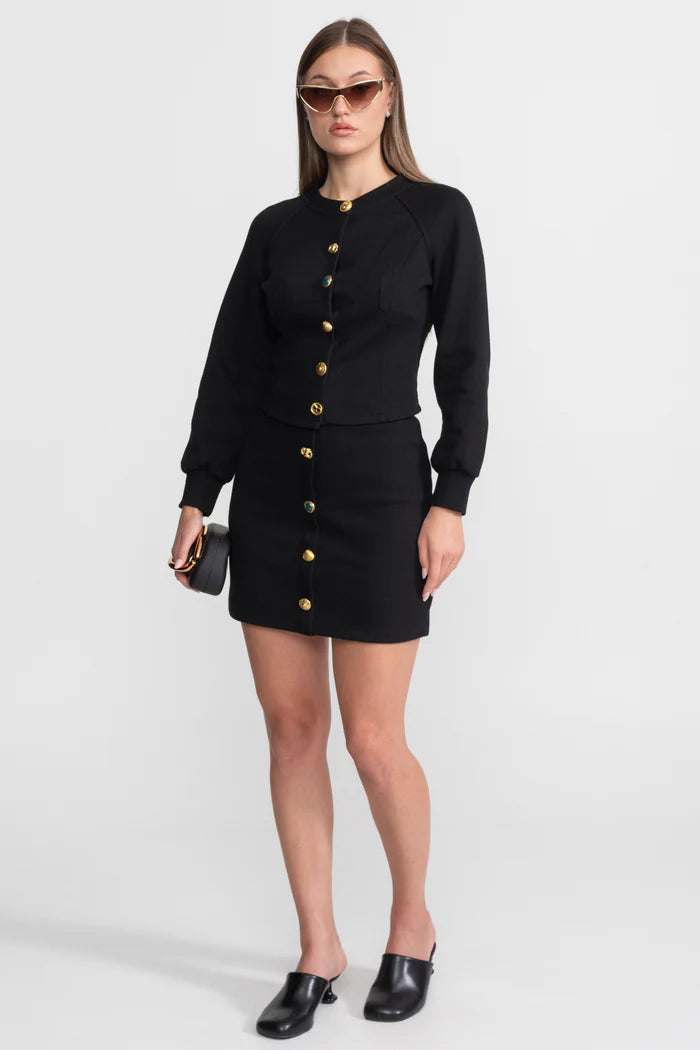 Embellished Button Co-ord Set – Black