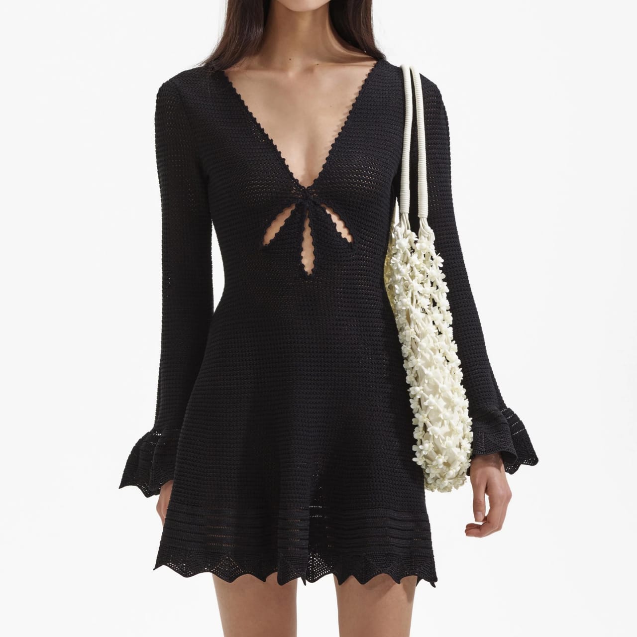 BLACK CROCHET MINI DRESS