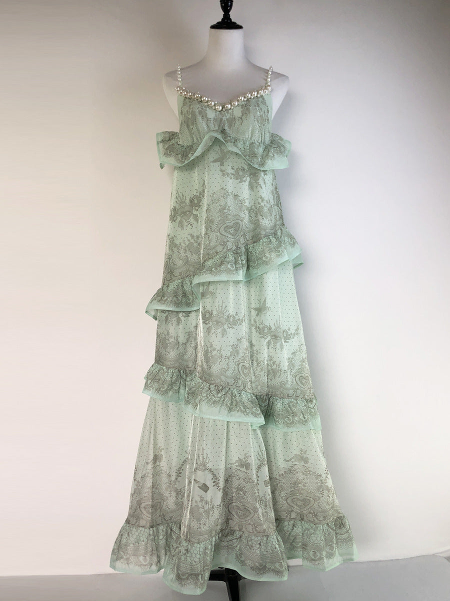 ruffle beaded  long dress