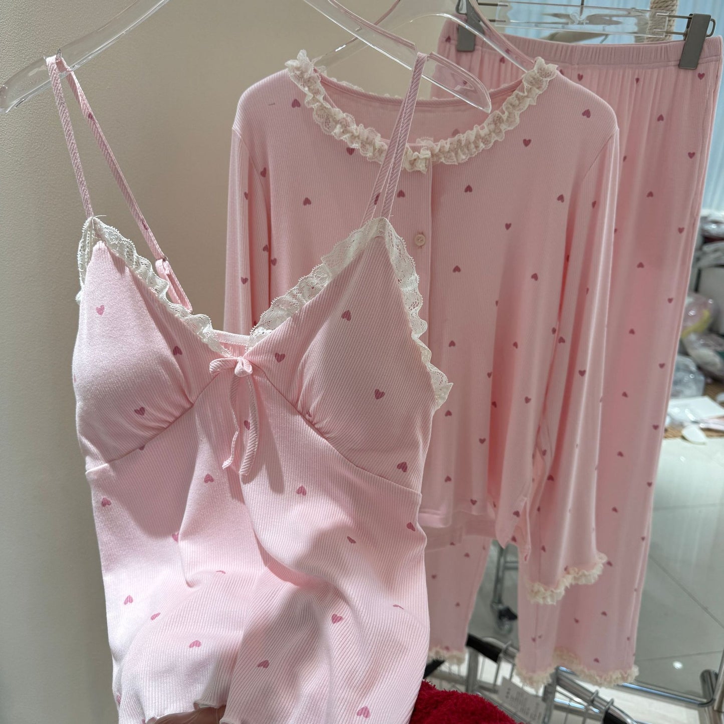 Lace Trim Pajamas  Three-Piece Set