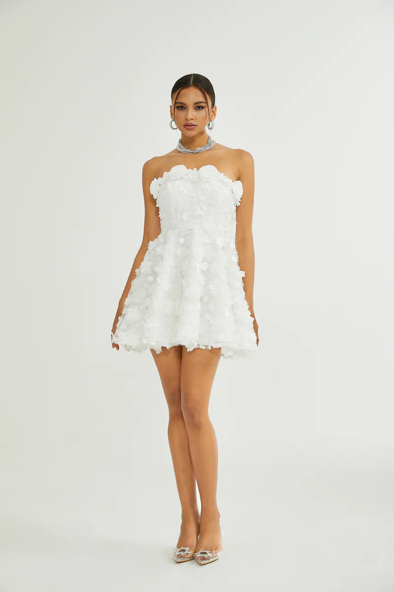 APOLLINE WHITE FAUX-FLOWER MINI Robe