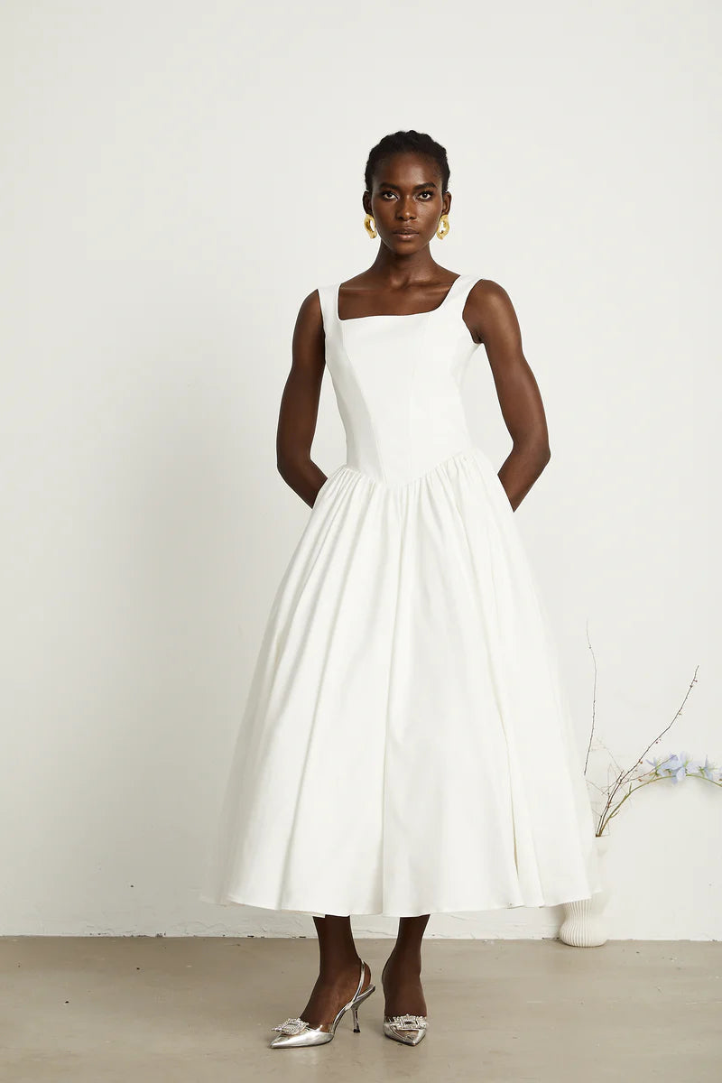 Sadie white pleated corset gown dress