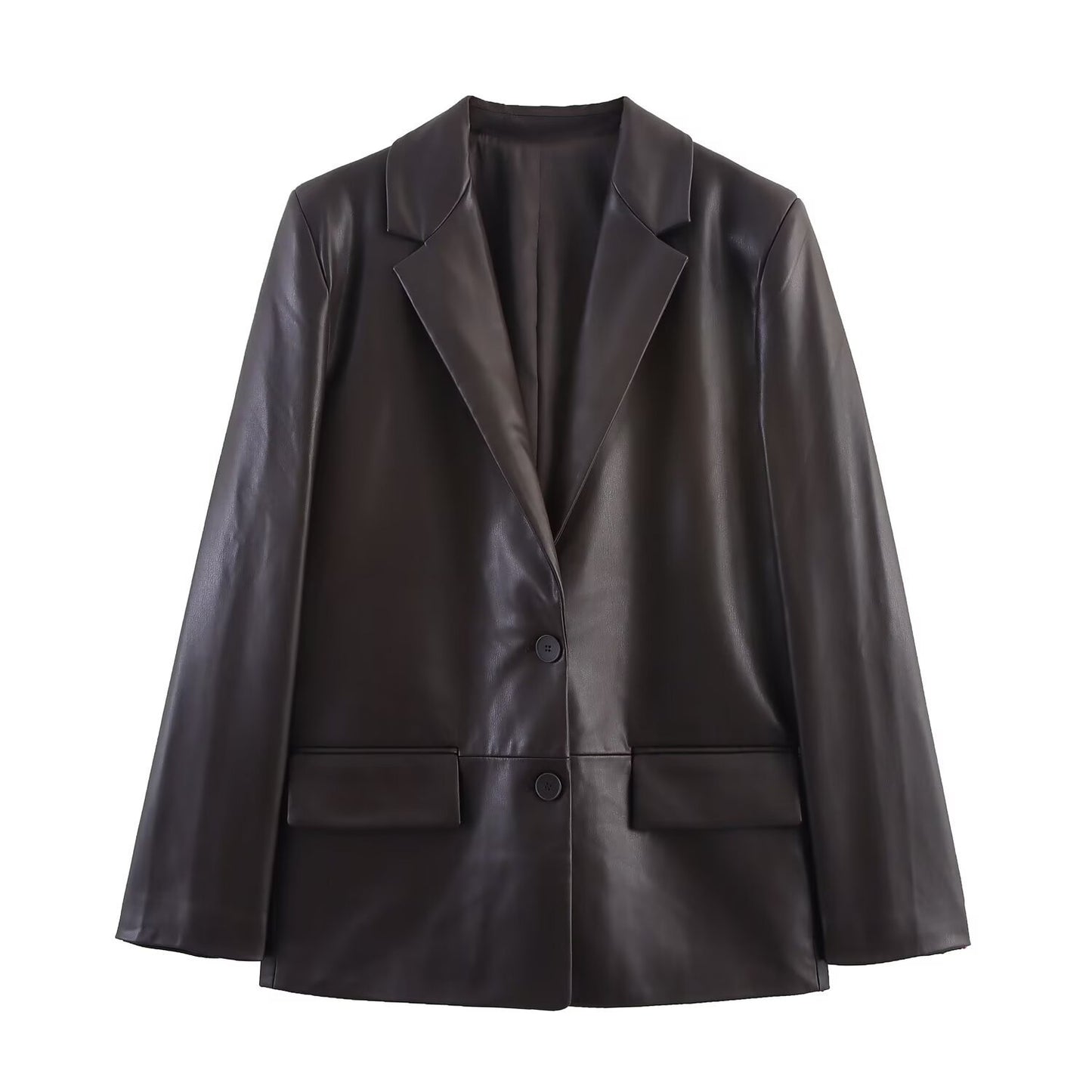 Straight Leather Effect Blazer