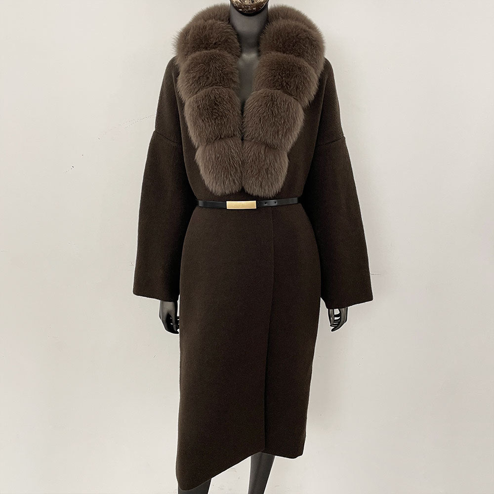 fox fur collar cardigan knitwear sweater jacket for women