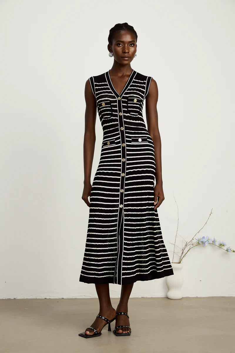 Charlotte Striped Triped Cardigan & Dress Matching Ensemble