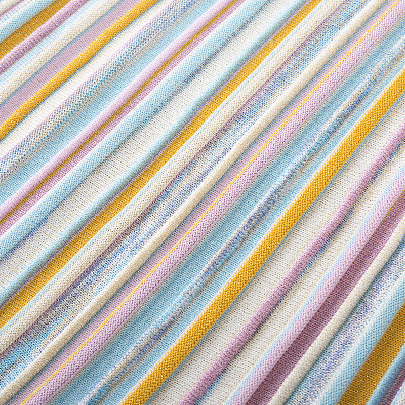 One-line neck long sleeve striped  dress