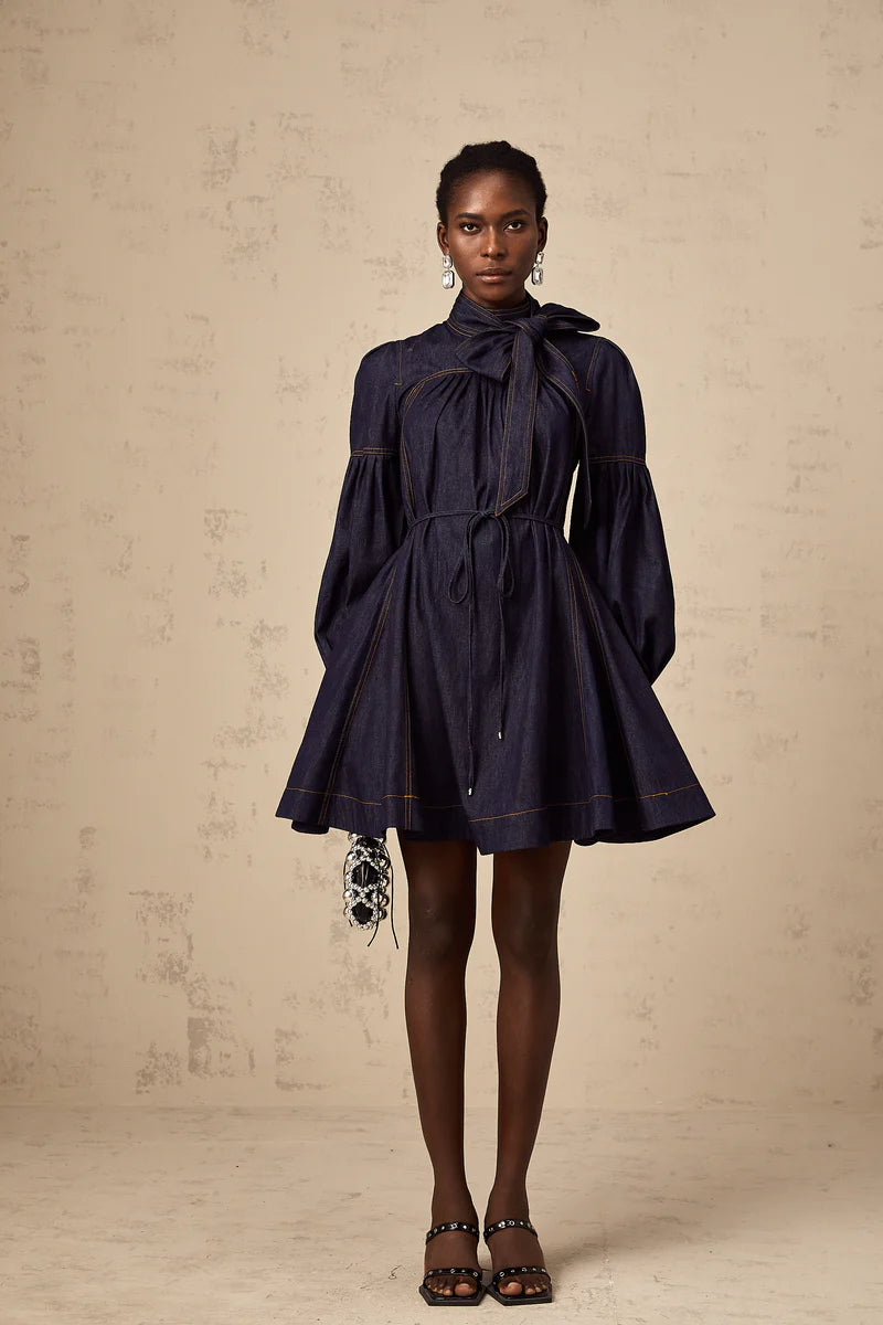 Mirabel narblue contraste-coutet denim mini robe