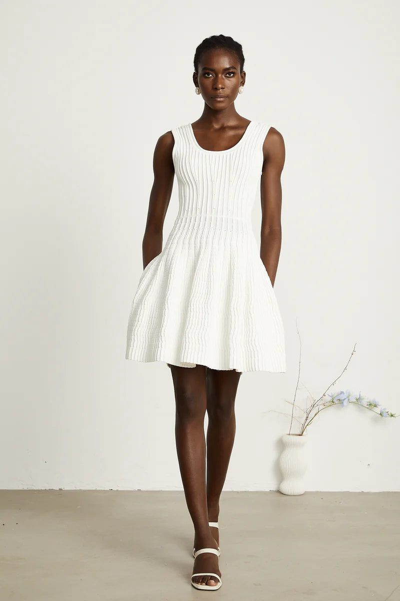 Constance White Tricoted plied Mini Robe