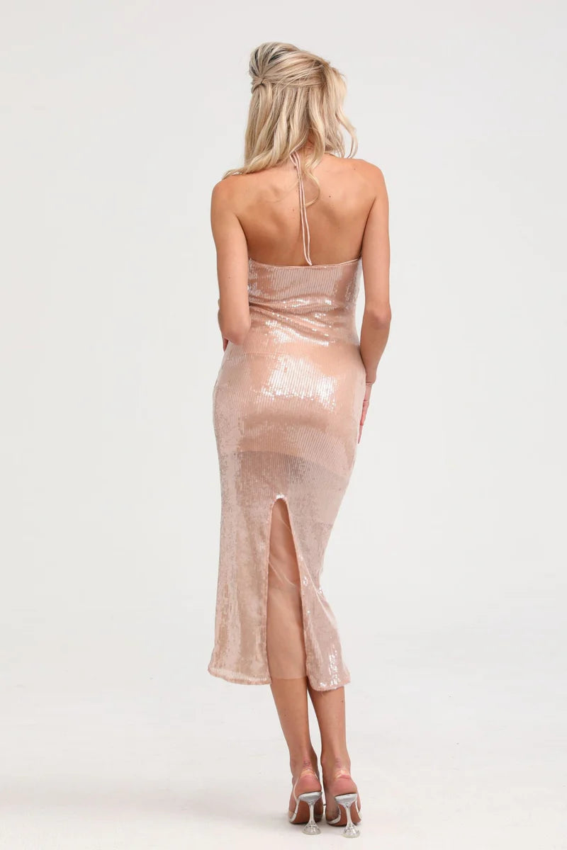 Laoise sequin halterneck midi dress