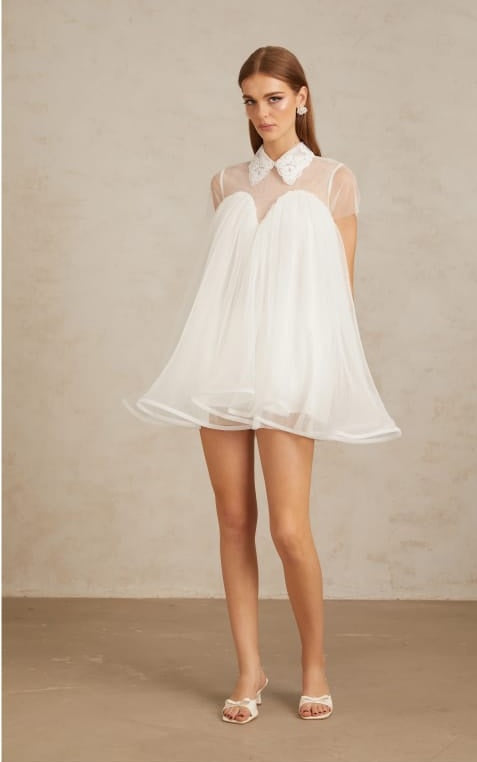 Dagny White Creased Tulle Mini Dress