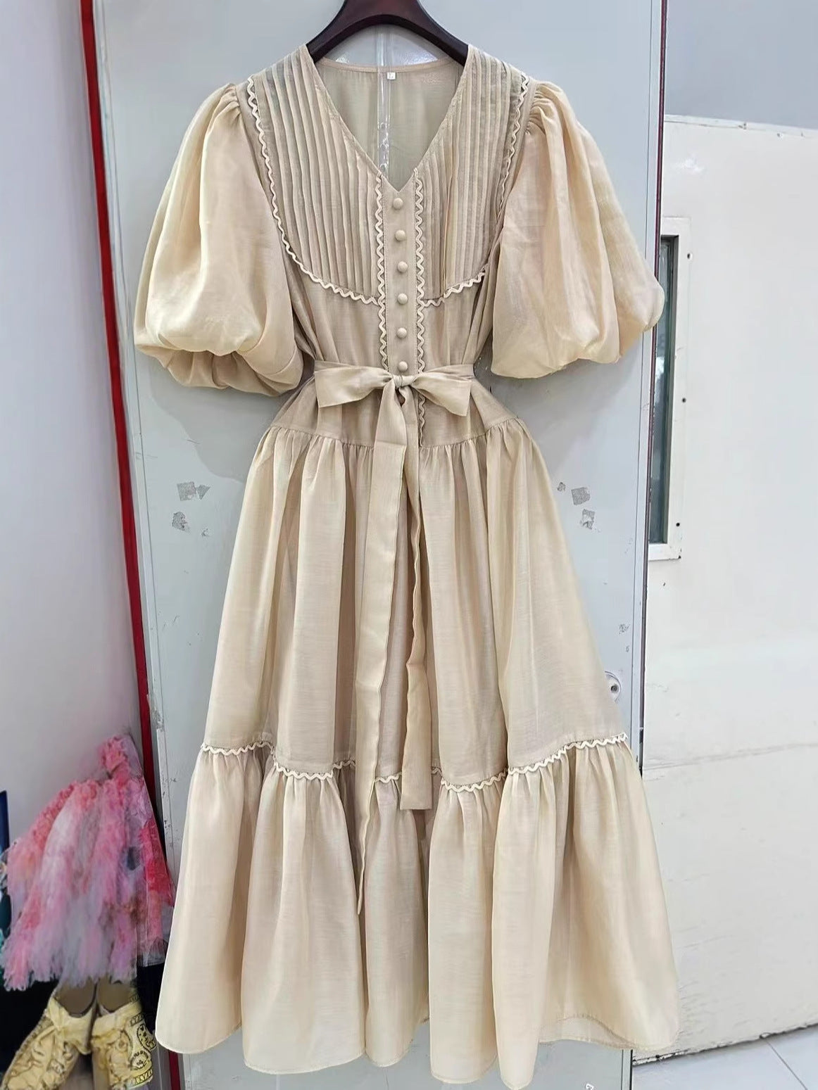 Lace Trim Dress with Belt