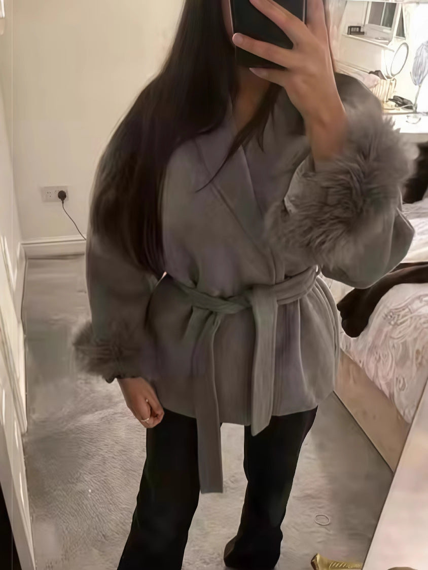 Soft Loose Lapel Solid Color Woolen Coat