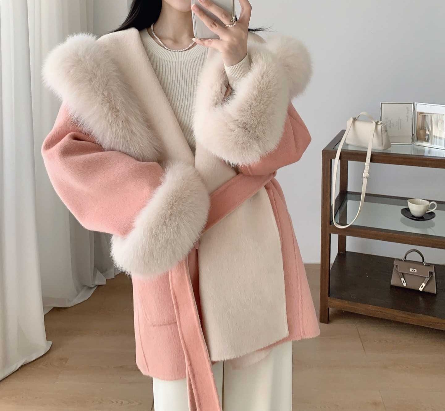 Double-sided  Fur cashmere wool coat