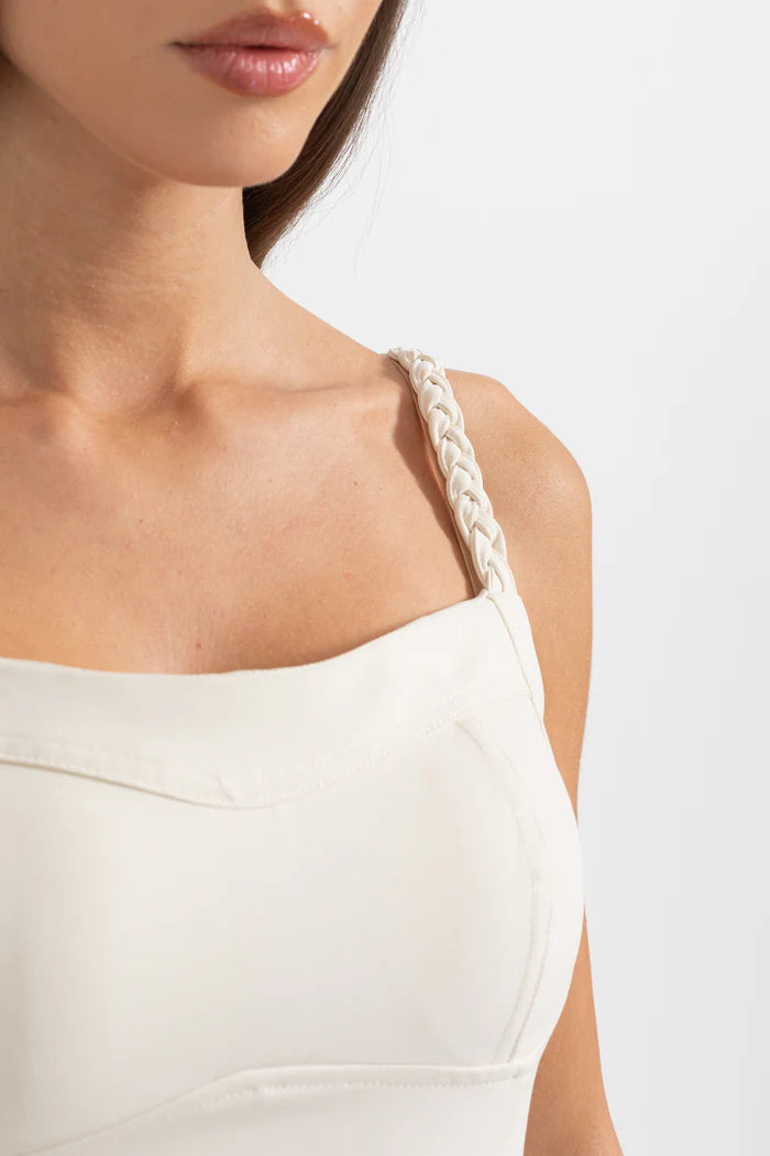 Silhouette Mini Dress With Flared Hemline And Braided Straps - Ivoire
