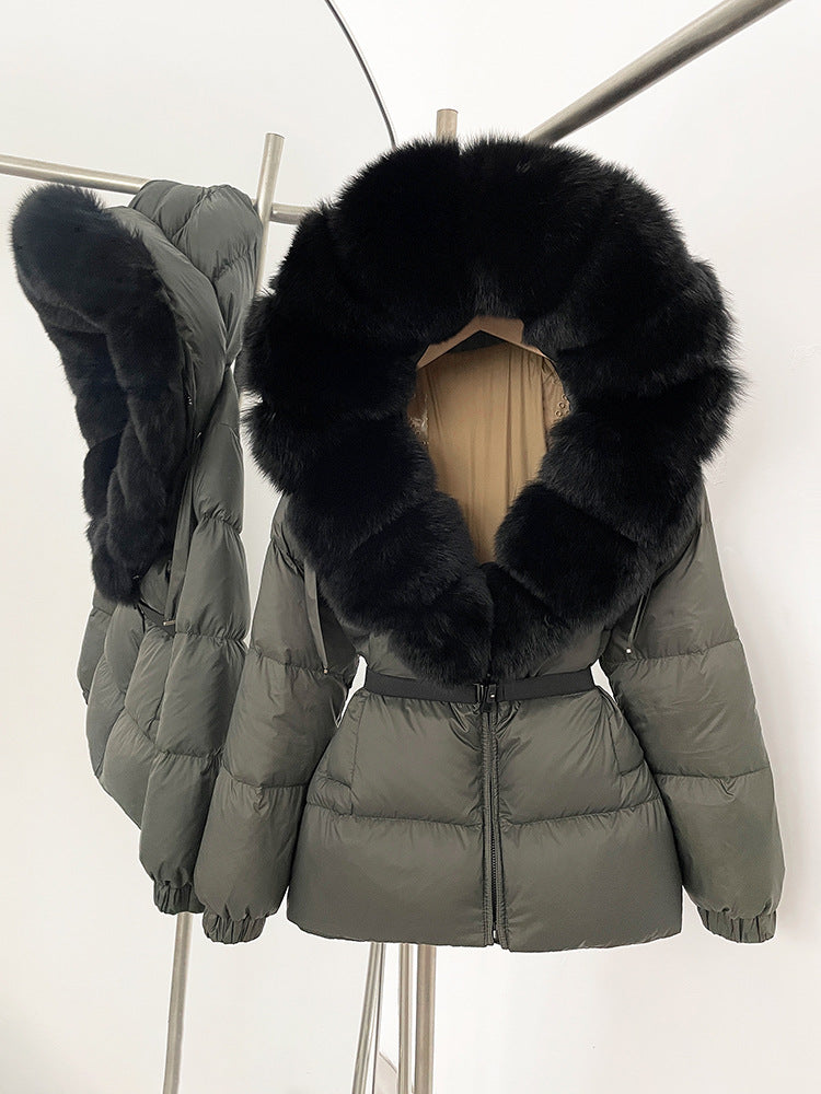 Fur collar hooded  duck down jacket