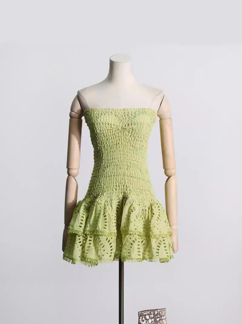 New bandeau embroidery elastic dress