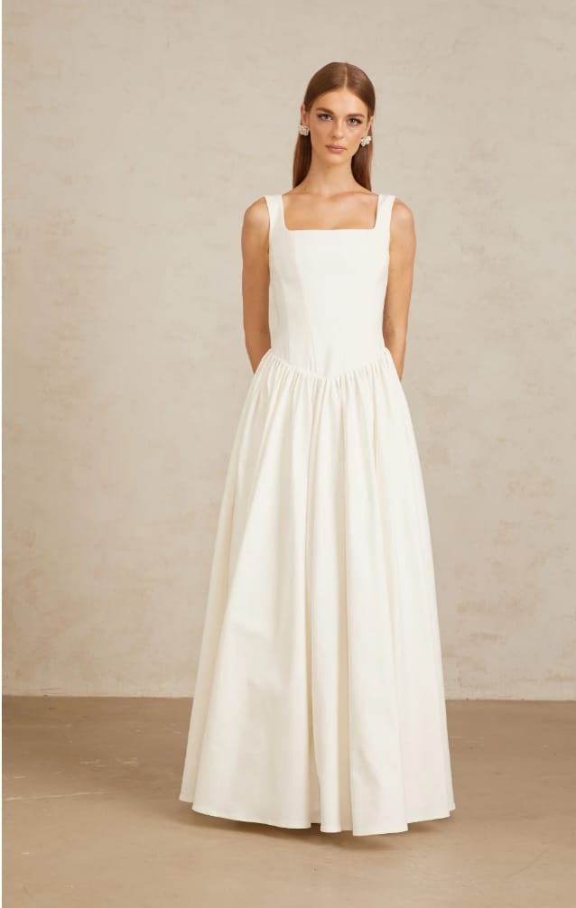 Sadie White Pleated Corset Maxi Gown