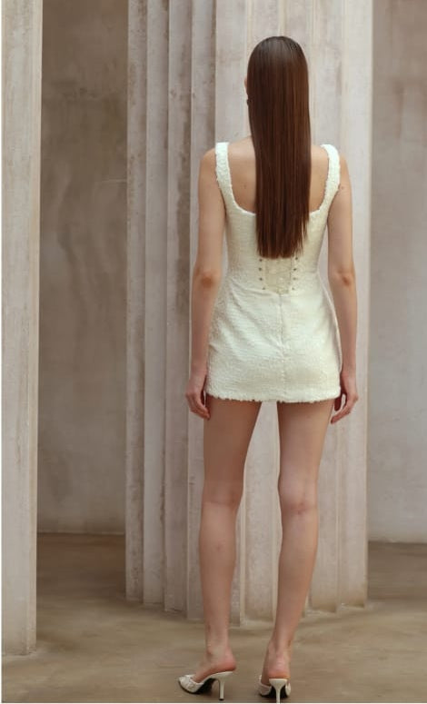 Angèle White Furry Snake Mini Bodycon Dress