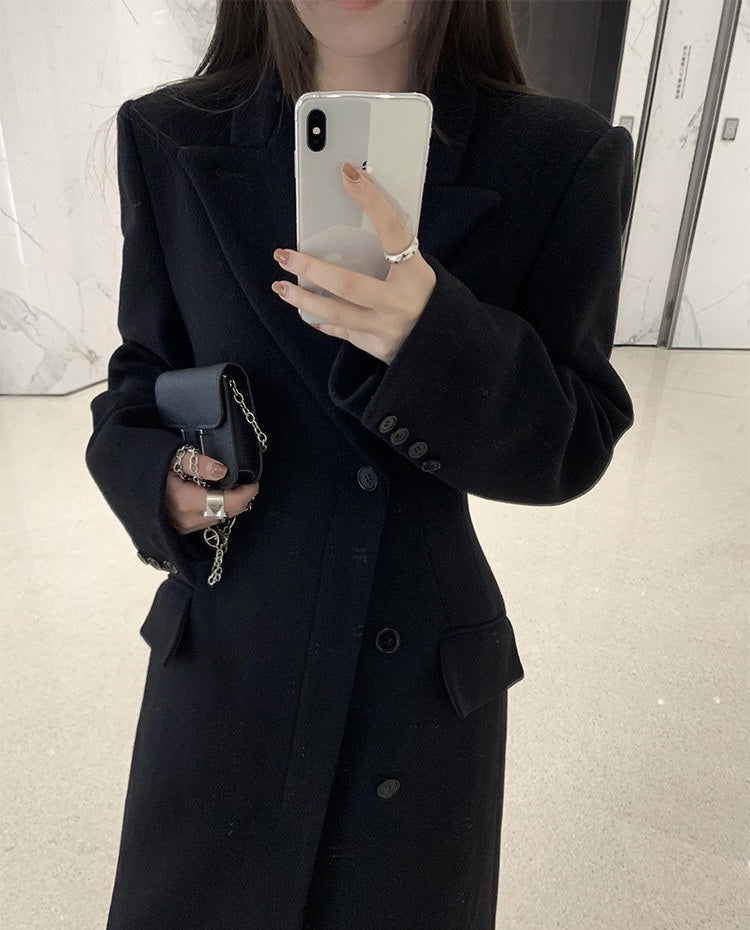 Wool single-sided tweed hourglass coat