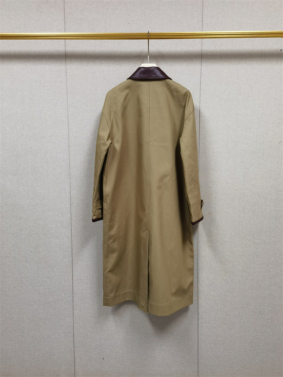 Lapel Contrast Long Trench Coat Jacket