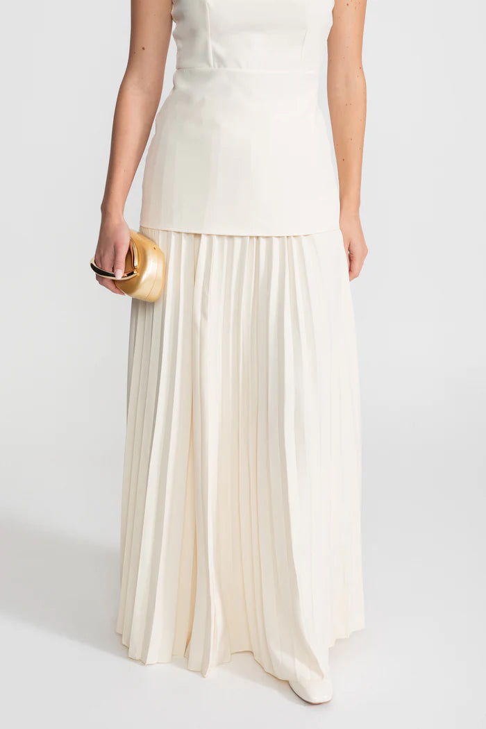 Sleeveless Maxi Co-Ord With Tailored Bodice And Pleated Skirt - Ivoire