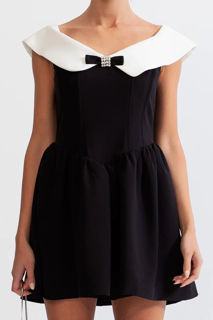 Bow Detail Minimalist Dress - B&W