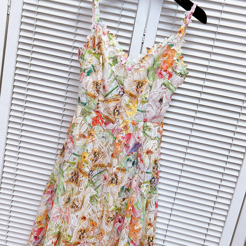 Colorful flowers cutout dress