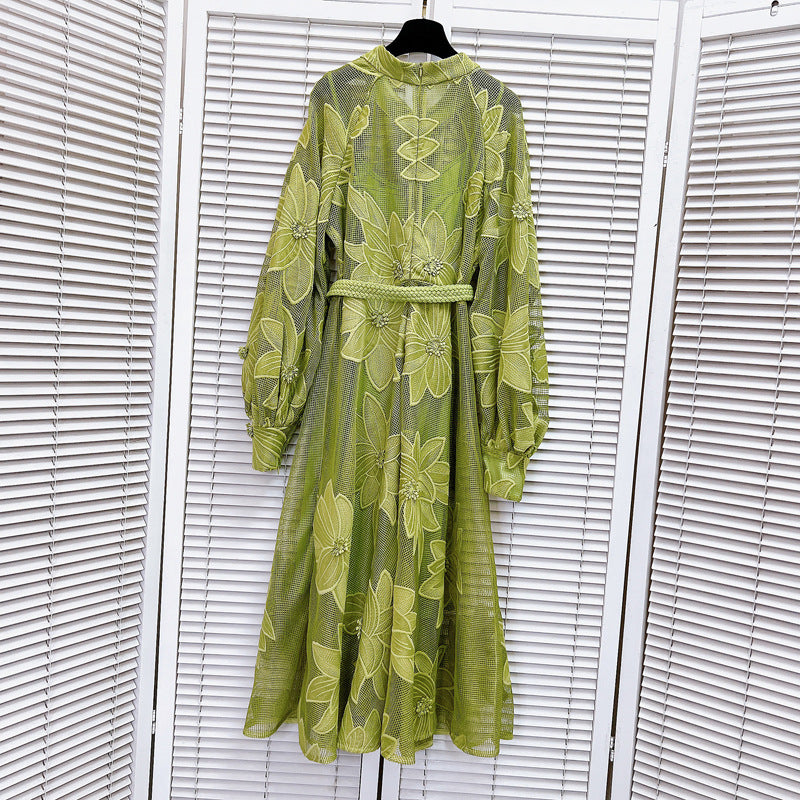 Flower printed sash net dress