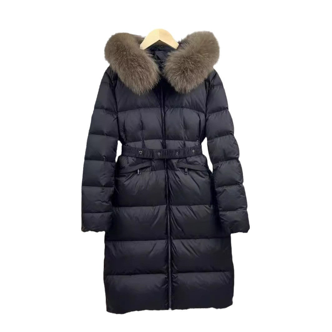 Fox big fur collar mid-length down jacket