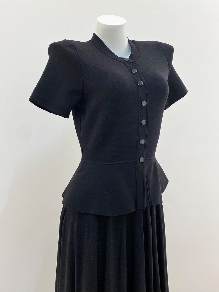 Ruffled Faux Two-Piece Slim Pleated Dress