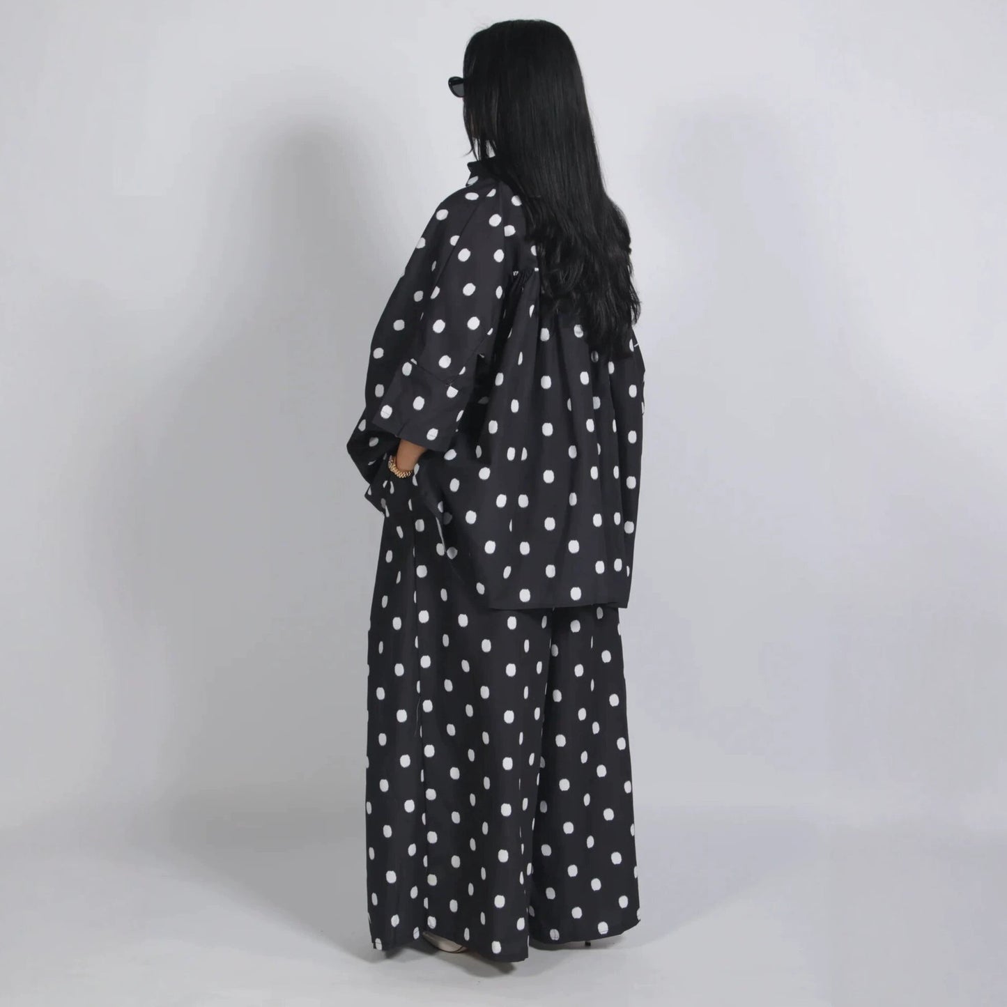 polka dot loose plus-size shirt wide-leg pants two-piece set