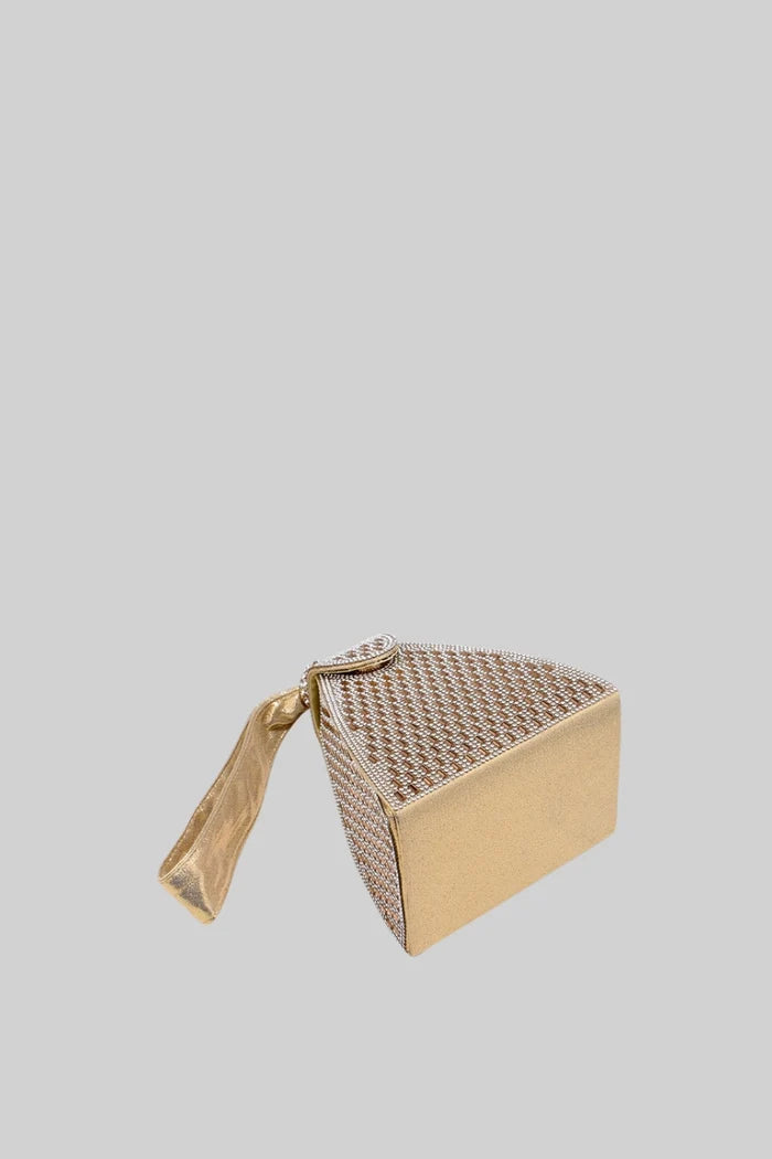 Metallic bag with golden stones in triangular model