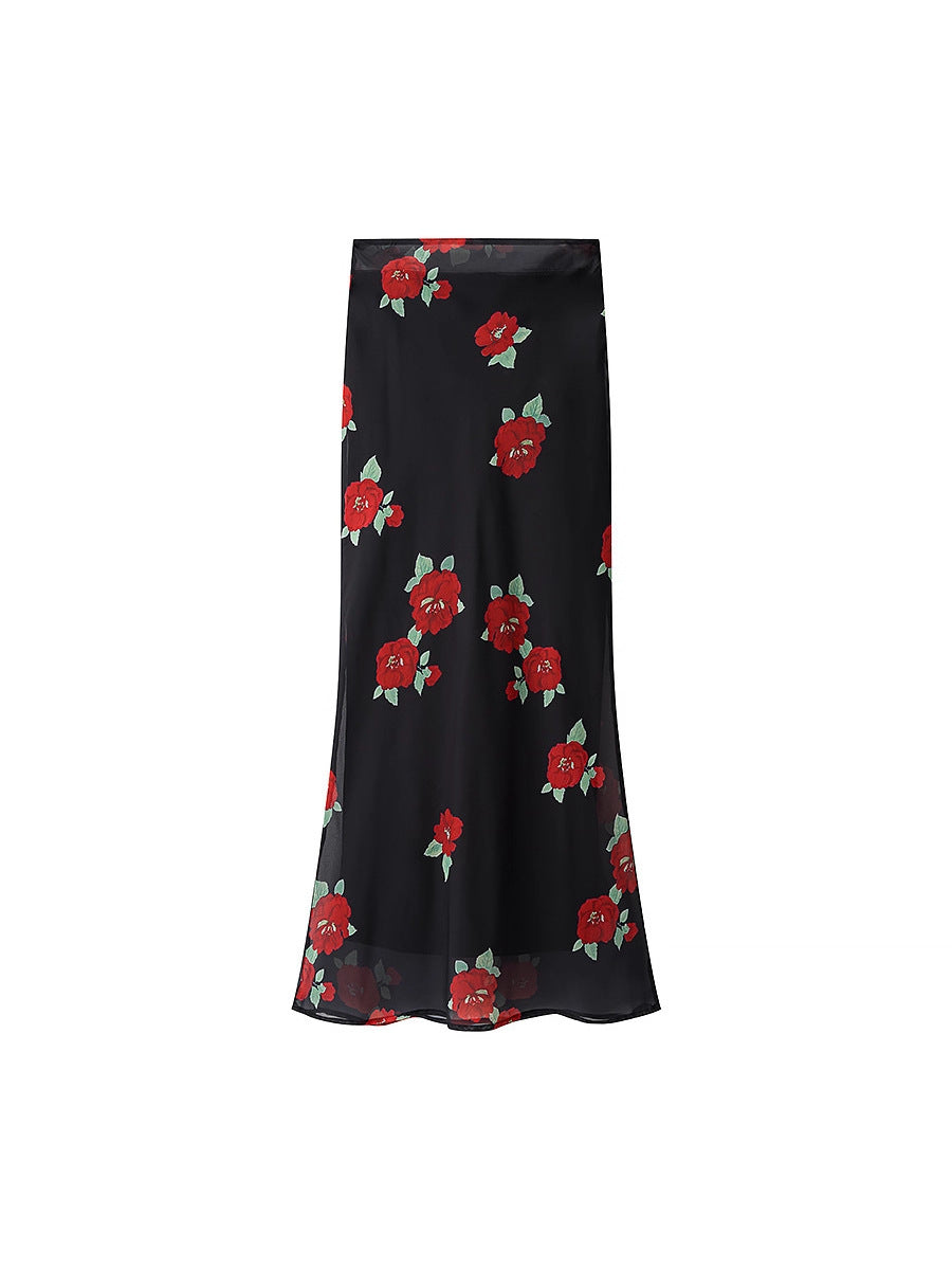 Flower Print Layered Decorative Skirt Suit