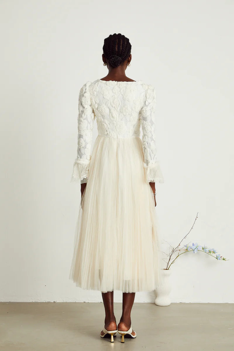 Thibaulte pleated lace-floral midi dress