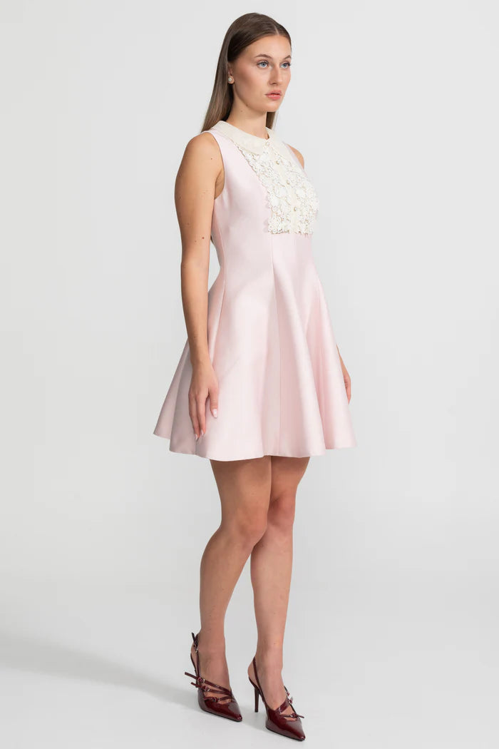 A-Line Mini Dress with Lace Bib – Blush Pink