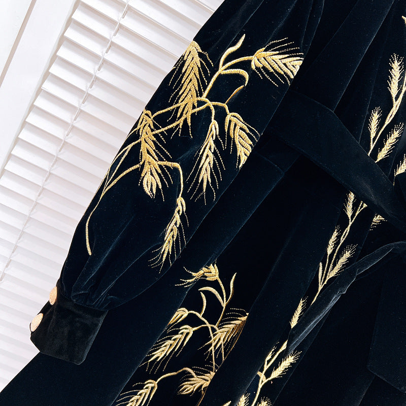 Velvet Tie Waist V-Neck  dress