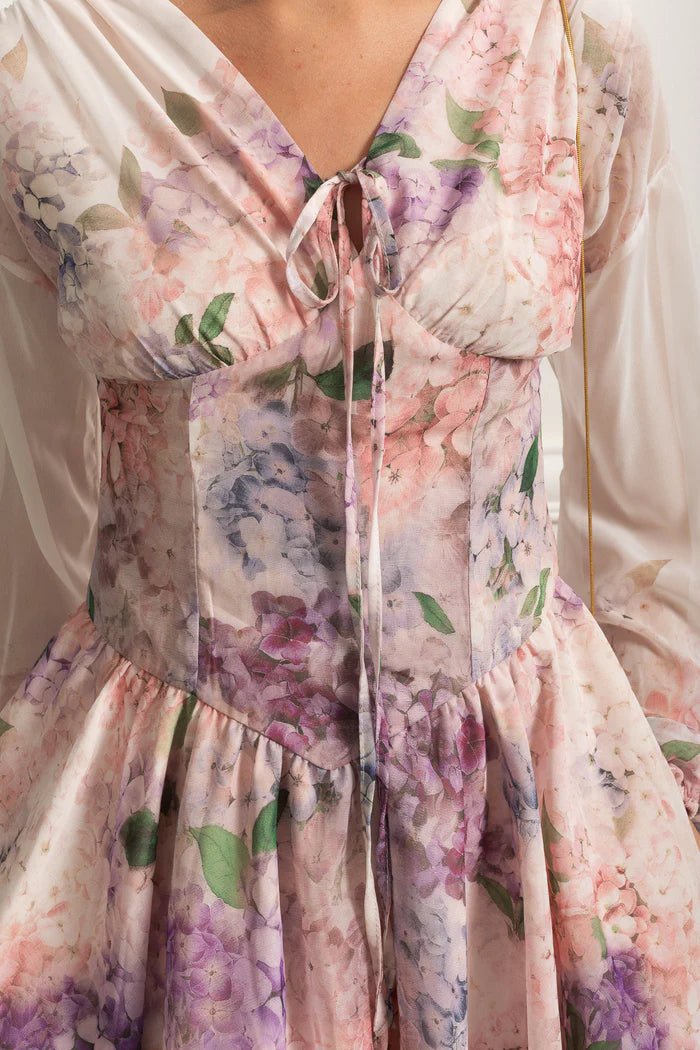 Watercolor Bloom Chiffon Mini Dress - Pastel